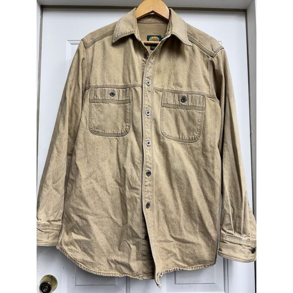 VNTG Cabelas’s Work Shirt heavy canvas buttons worn patina chamois Large Tall - Picture 1 of 9